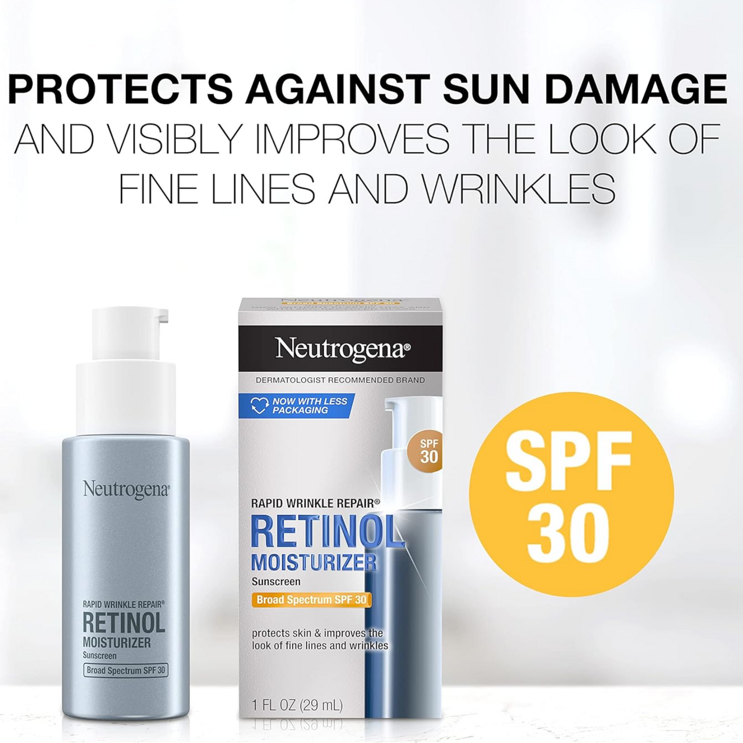 Neutrogena Rapid Wrinkle Repair Retinol Day Moisturizer Sunscreen SPF 30, 29ml