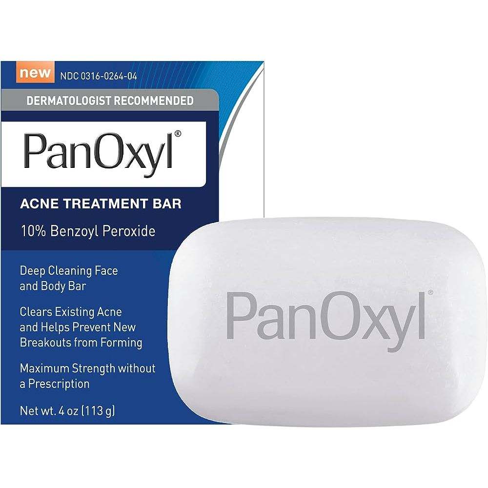 PanOxyl Acne Treatment Bar with 10% Benzoyl Peroxide, Maximum Strength Acne Bar Soap 113g