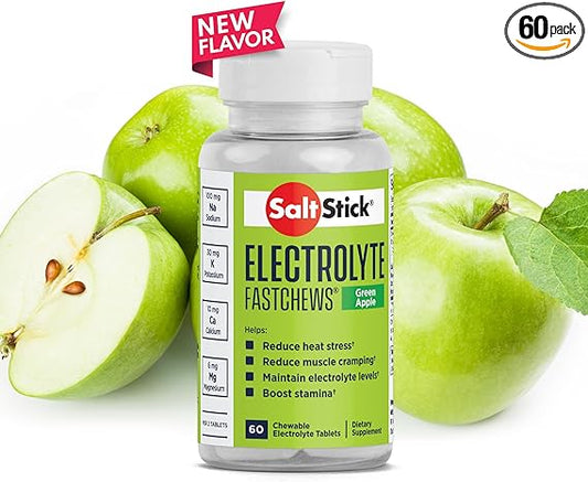 SaltStick FastChews Chewable Electrolyte Tablets | 60 Green Apple Electrolyte Chews
