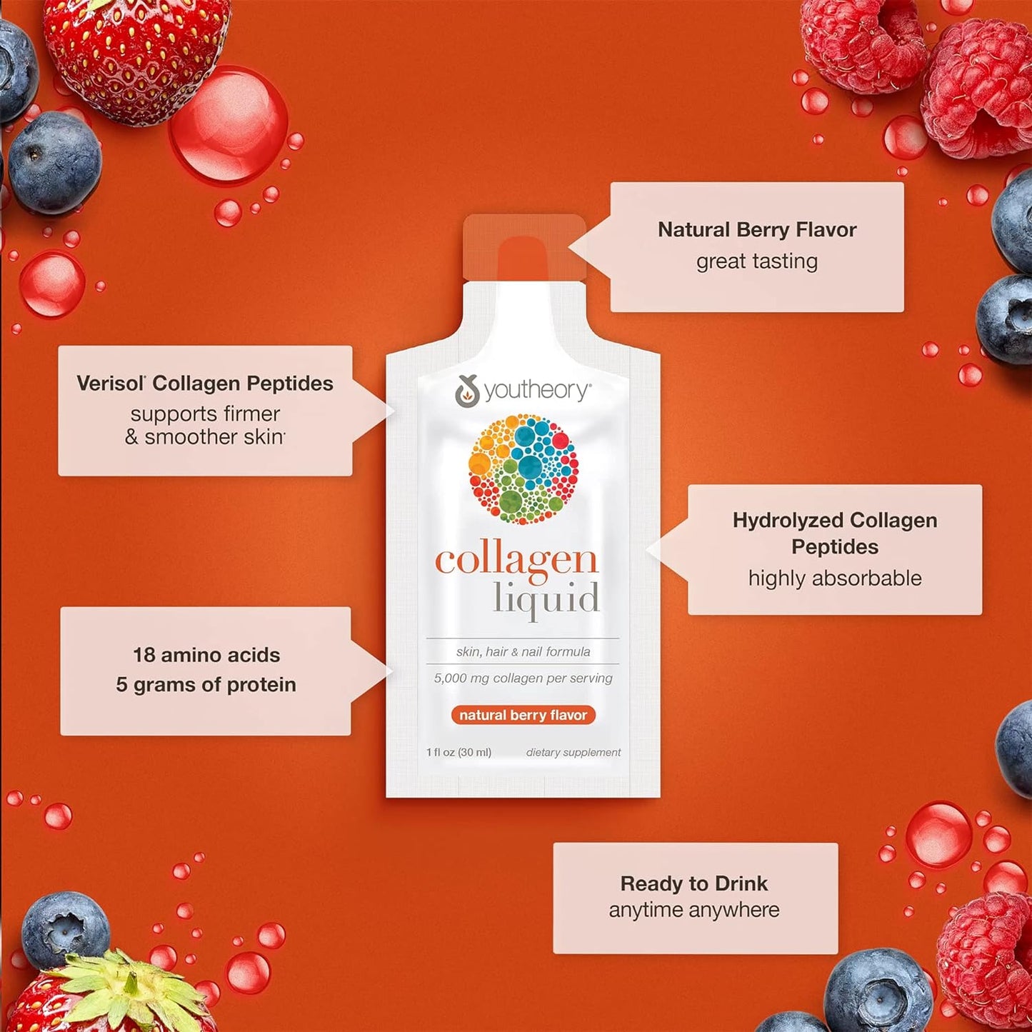 Youtheory Collagen Liquid Natural Berry Flavor 5000mg | 30ml