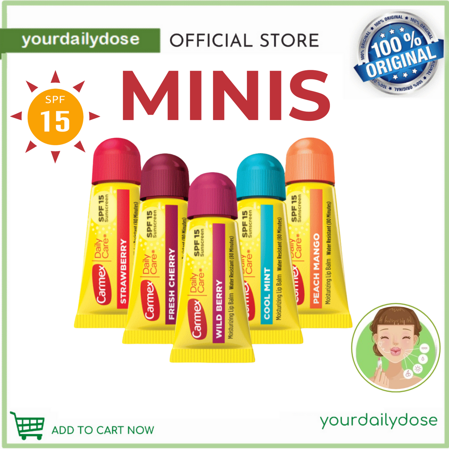 Carmex MINIS Moisturizing Lip Balm Tubes with SPF 15 5g Sold per stick