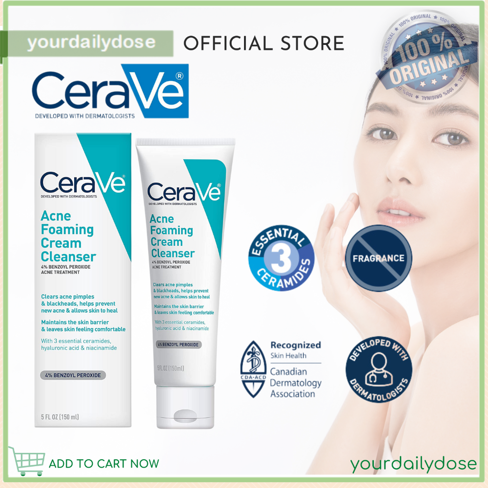 Cerave Acne Foaming Cream Cleanser 4% BENZOYL PEROXIDE ACNE TREATMENT 150ml