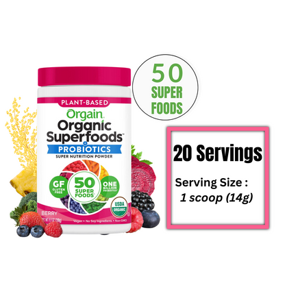 (Orgain) Organic Superfoods Probiotics Super Nutrition Powder Berry Flavored 280g