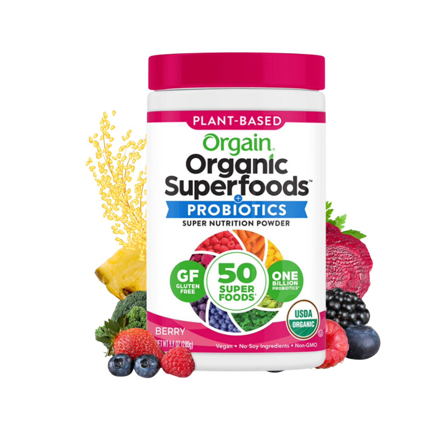 (Orgain) Organic Superfoods Probiotics Super Nutrition Powder Berry Flavored 280g