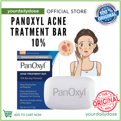 PanOxyl Acne Treatment Bar with 10% Benzoyl Peroxide, Maximum Strength Acne Bar Soap 113g