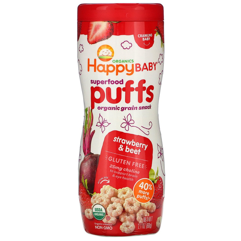 ORGANICS HAPPY BABY SUPERFOOD PUFFS ! ORGANIC GRAIN SNACKS 60g