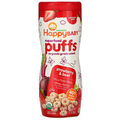 ORGANICS HAPPY BABY SUPERFOOD PUFFS ! ORGANIC GRAIN SNACKS 60g