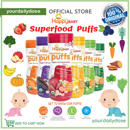 ORGANICS HAPPY BABY SUPERFOOD PUFFS ! ORGANIC GRAIN SNACKS 60g