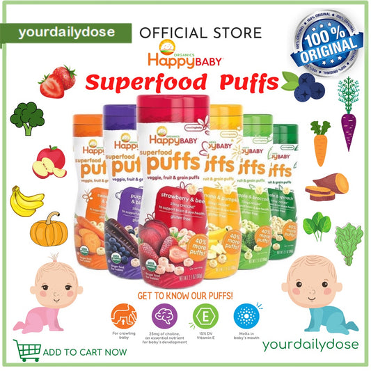 ORGANICS HAPPY BABY SUPERFOOD PUFFS ! ORGANIC GRAIN SNACKS 60g