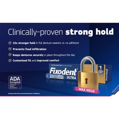 Fixodent Ultra Denture Adhesive Cream Max Hold 2.2 oz (62g)