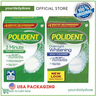 Polident Denture Cleanser Tablet OVERNIGHT WHITENING | 3 MIN DAILY CLEANSER 1 PAD